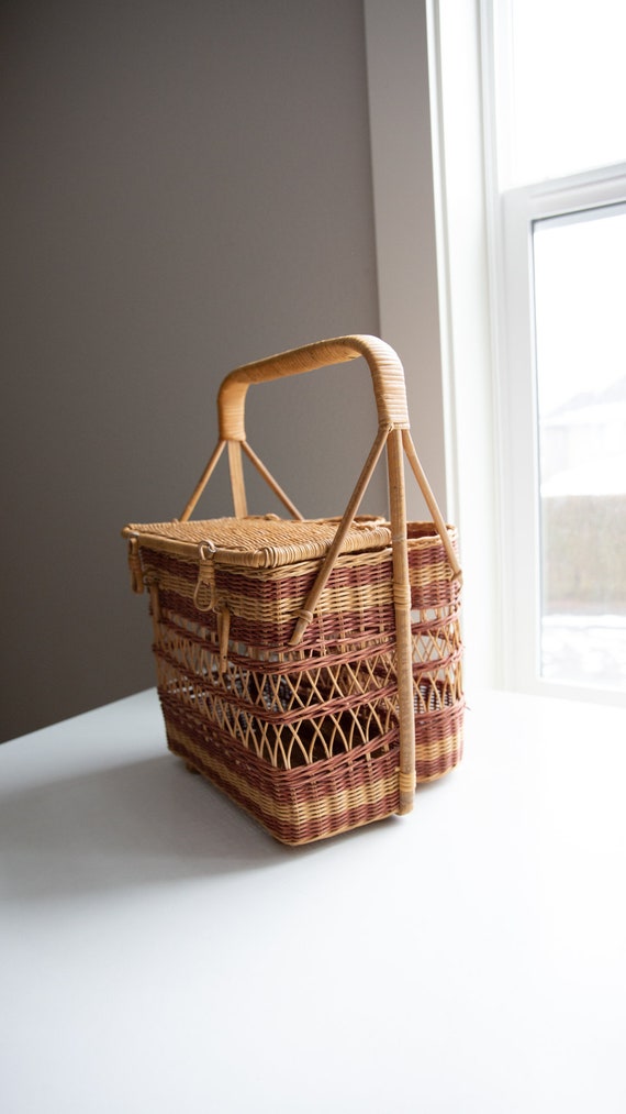 Vintage Boho Rattan Wicker Wine Bottle Picnic Bas… - image 5