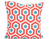 OUTDOOR Nautical Pillow Covers, Decorative Throw Pillows, Cushions, Coral Aqua White Magna Calypso, Beach Decor, Patio Pillows One All SIZES