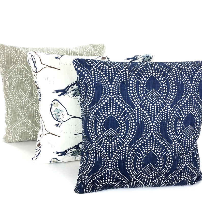 Pillows Navy Blue Brown Tan Gray White Decorative Throw Pillow Etsy