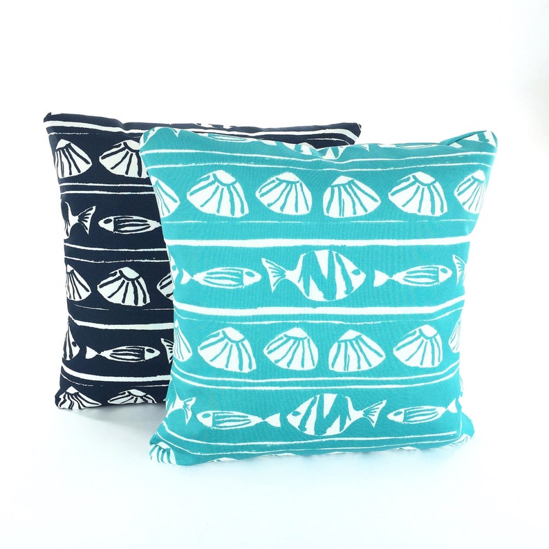 OUTDOOR Pillow Covers Aqua Navy Blue Decorative Throw ...