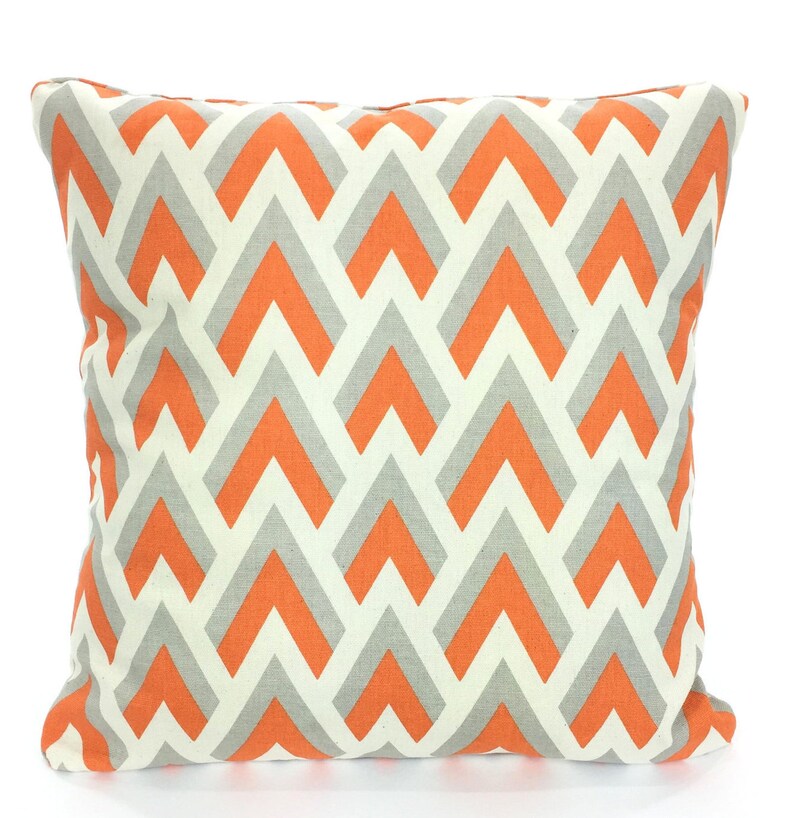 Orange Gray Chevron Pillow Covers Decorative Throw Pillows Etsy