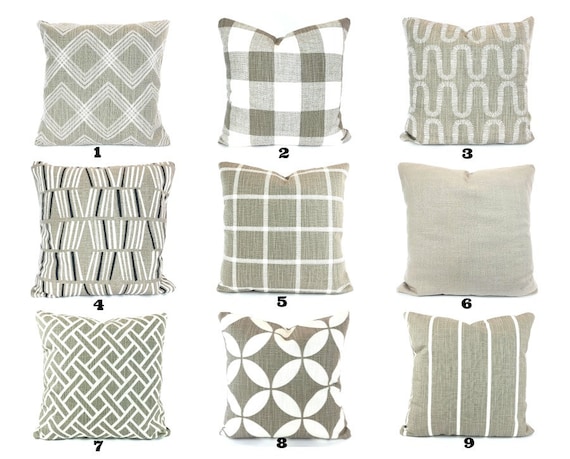 FARMHOUSE Taupe White Decorative Throw Pillow Covers Cushions Taupe Ecru White Check Plaid Abbot Couch Bed Sofa Taupe Cushions Various SIZES