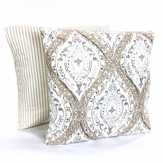 Throw Pillow Covers Tan Gray Cream Decorative Pillows Cushions Etsy