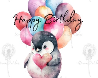 Happy birthday penguin SVG and PNG digital download 300 DPI | printable penguin card | kids birthday shirt | penguin art | penguin stickers