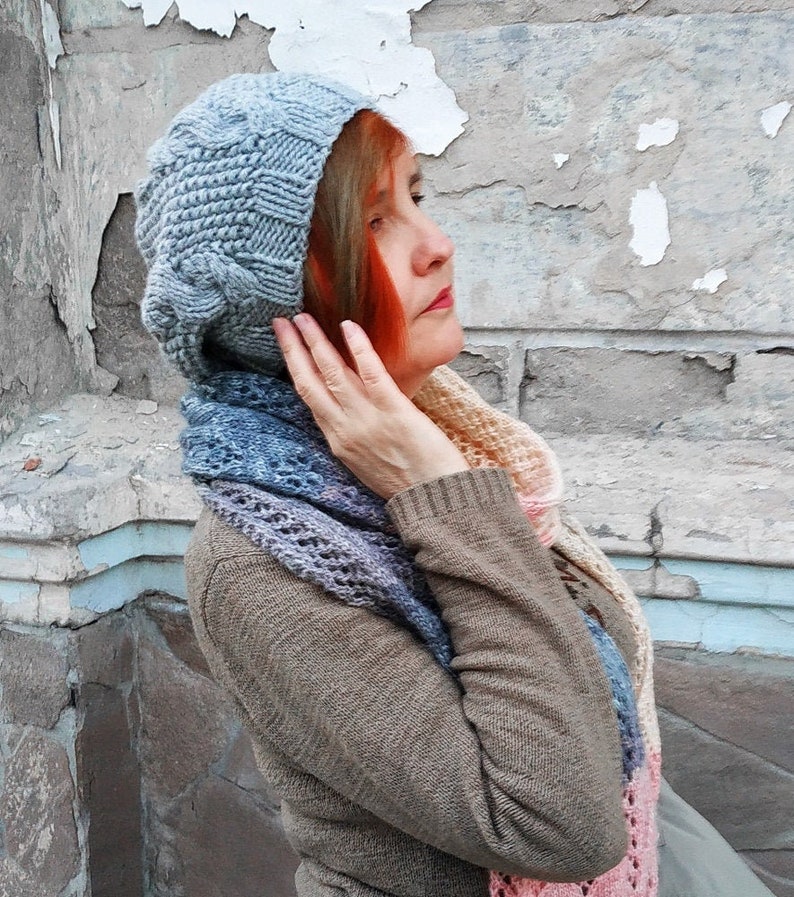 Ladies Girls Grey Marl Slouchy Beanie Hat One Size Knitted Winter