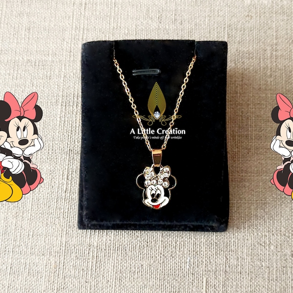 Disney Mickey Minnie Collier Acier Doré