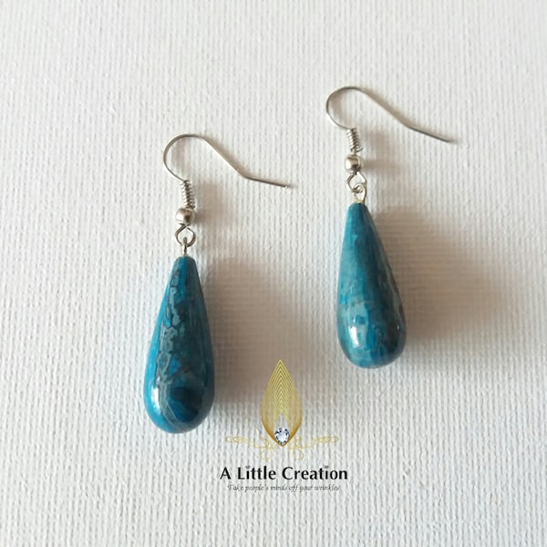 TEARDROP Earrings - Agate Blue Crazy Lace