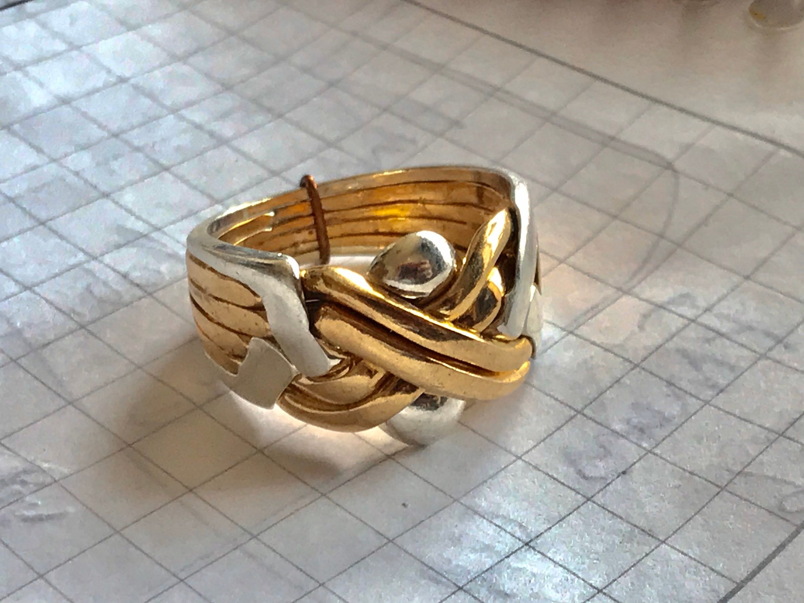 925k Silver and Bronze 6 Band Puzzle Ring Etsy