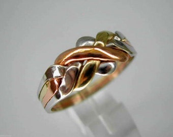 14k  tricolored solid gold 4 band puzzle ring