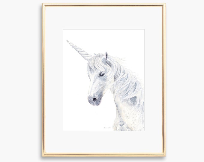 Unicorn Painting | Fine Art Giclee Print of White Unicorn | Wall Art for Little Girl's Room | Nursery Decor
