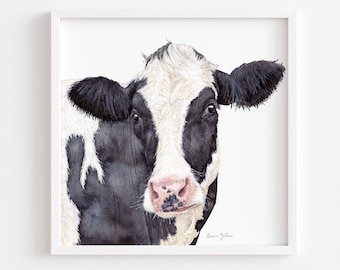 Watercolor Cow Portrait Print | Farmhouse Animal Wall Art (Unframed)