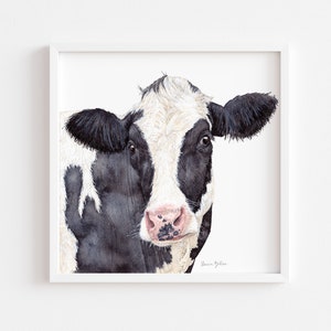 Watercolor Cow Painting | Fine Art Giclee Print of Cow Portrait | Farm House Animal Wall Art | Animal Portrait Farmhouse Decor
