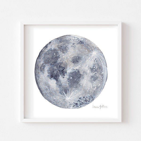 Watercolor Moon Painting | Celestial Art | Star and Planet Theme | Decor for Nursery | Outer Space Wall Art for Home