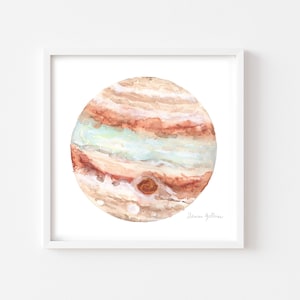 Printable Watercolor Jupiter Painting | Digital Download Celestial Wall Art | Lunar Outer Space Decor | Star and Planet Theme