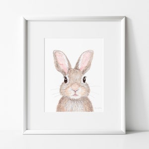 Baby Bunny Print, Fine Art Print of Watercolor Painting, Baby Woodland Animal Theme Wall Art Decor for Nursery, Kid&#39;s Room