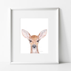 Baby Deer painting, Fine Art Giclee Print of Watercolor Fawn, Nursery or Home Wall Art Decor for Woodland Theme, Baby Animal Portraits