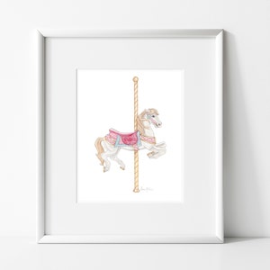 Pink Carousel Horse Painting Art Print | Watercolor Merry Go Round |Nursery Wall Art | Little Girl Room Decor