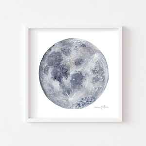Printable Watercolor Moon Painting | Digital Download Celestial Wall Art | Lunar Outer Space Decor | Star and Planet Theme