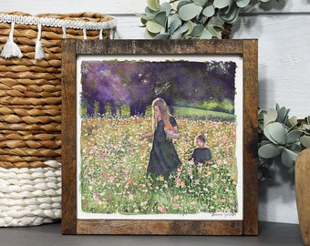 Mother and Child Art | "Wildflower Field"| Fine Art Watercolor Painting | Floral Mother Daughter Art | Mother's Day Gift