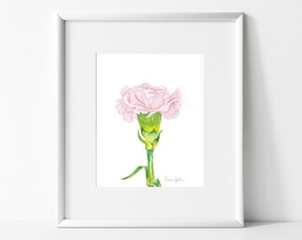 Watercolor Carnation Print | January Birth Flower Art (Digital Download)