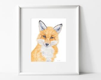 Baby Fox Painting, Fine Art Giclee Print, Little Fox Watercolor Painting, Woodland Animal Fox Nursery Wall Art, Forest Animal Portrait Decor