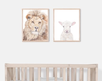 Lion and Lamb Art | Set of Fine Art Prints | Lion Portrait and Lamb Portrait, Christian Wall Art,  Christian Nursery Decor