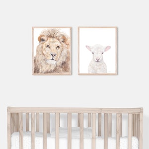 Lion and Lamb Art | Set of Fine Art Prints | Lion Portrait and Lamb Portrait, Christian Wall Art,  Christian Nursery Decor