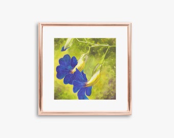 Blue Flowers Watercolor Giclee Print, Floral Wall Art