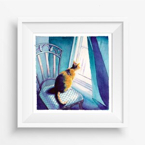 Orange Tabby Cat Painting, Fine Art Giclee Print of Watercolor Painting, &quot;Keegan at Window&quot;, Cat Art for Home, Nursery, Tabby Cat Art