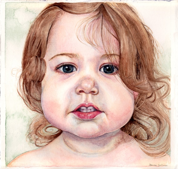 Custom Hand Painted Watercolor Portrait of Child or Family Member on Watercolor Paper