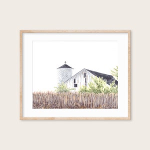 Printable Farmhouse Watercolor | Instant Download of White Barn Painting | Rustic Decor for Home and Office | Farmhouse Theme Wall Art