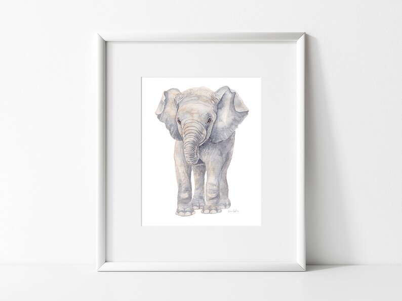 Animal Portrait Baby Elephant Painting Elephant Nursery Art Watercolor Print Art for Nursery Decor