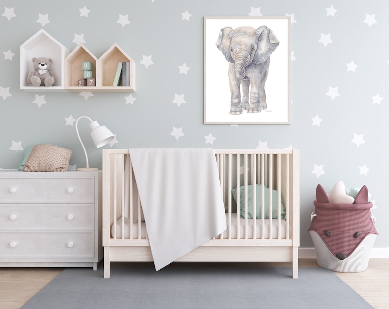 Animal Portrait Baby Elephant Painting Elephant Nursery Art Watercolor Print Art for Nursery Decor