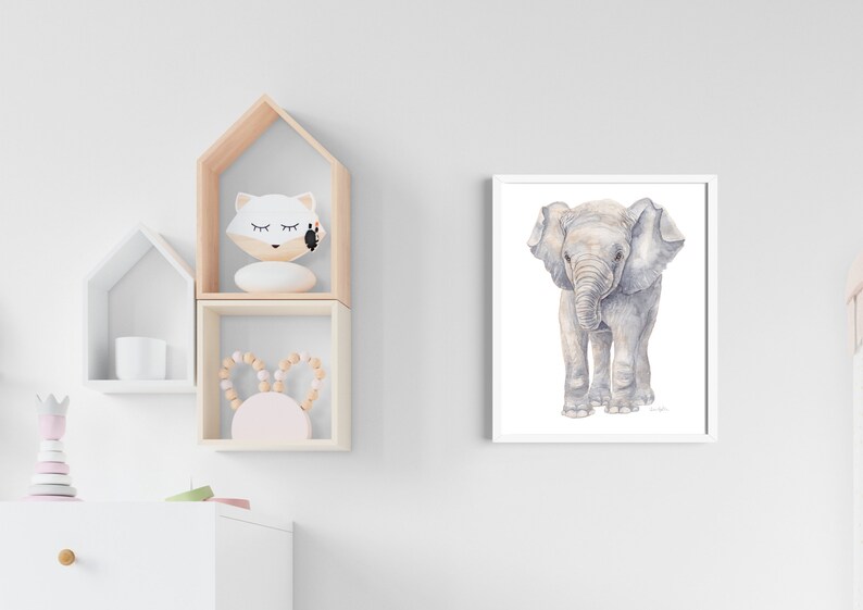 Animal Portrait Baby Elephant Painting Elephant Nursery Art Watercolor Print Art for Nursery Decor