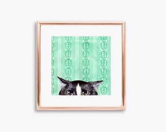 Mean Kitty Art Print, Black and White Cat Watercolor Giclee