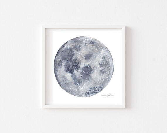 Printable Watercolor Moon Painting | Digital Download Celestial Wall Art | Lunar Outer Space Decor | Star and Planet Theme
