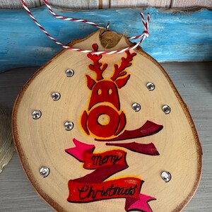 Reindeer ornament Christmas Decor Festive Home Decor Rudolf Painted Log Slice Christmas Wall Hanging Christmas Tree Decor image 20