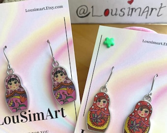 Russian Doll Earrings Matryoshka Earrings Babushka Jewellery Pink Russian Doll Red Russian Doll Blue Russian Doll Folk Doll Jewellery