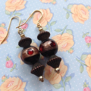 Bronze Bead Earrings Statement Earrings Summer Earrings Handmade Earrings Bronze Red Gold French Gold Hook Boho Earrings Holiday Earrings