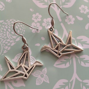 Origami Crane Origami Bird Origami Earrings Japanese Origami Japanese Bird Flying Crane Flying Bird Earrings Silver Crane Handmade Earrings