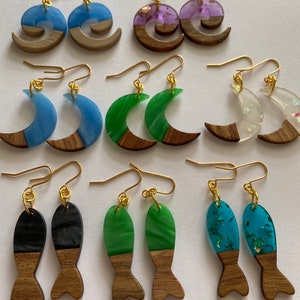 Pendientes de resina Pendientes hechos a mano Pendientes de forma Pendientes de luna Pendientes de pescado Pendientes de remolino Pendientes de verano Pendientes de vacaciones