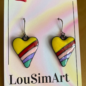 Love Heart Earrings Heart Earrings Enamel Heart Enamel Earrings Striped Earrings Striped Heart Heart Jewellery Retro Earrings Retro Love