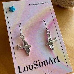 Bird Earrings Dove Earrings Swift Earrings Swallow Earrings Flying Bird Swooping Bird Silver Bird Earrings Bird In Flight Bird Charm