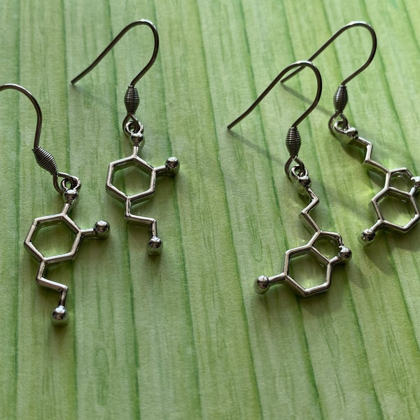 Serotonin Earrings Serotonin Jewellery Serotonin Charm Mood Earrings Neurotransmitter Serotonin Shape Silver Serotonin Well Being Charm