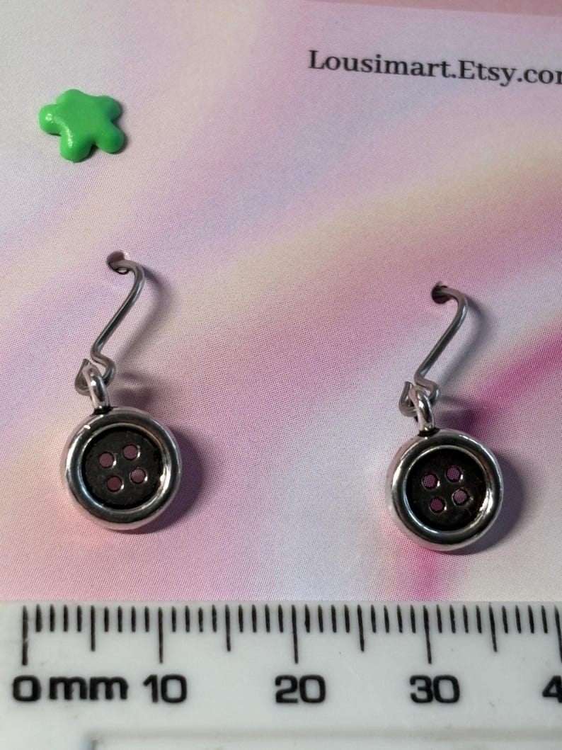 Button Earrings Button Jewellery Silver Plate Button Tiny Button Sewing Earrings Button Charm Button Theme Small Button Sewing Jewellery image 4