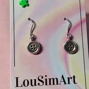 Button Earrings Button Jewellery Silver Plate Button Tiny Button Sewing Earrings Button Charm Button Theme Small Button Sewing Jewellery image 2
