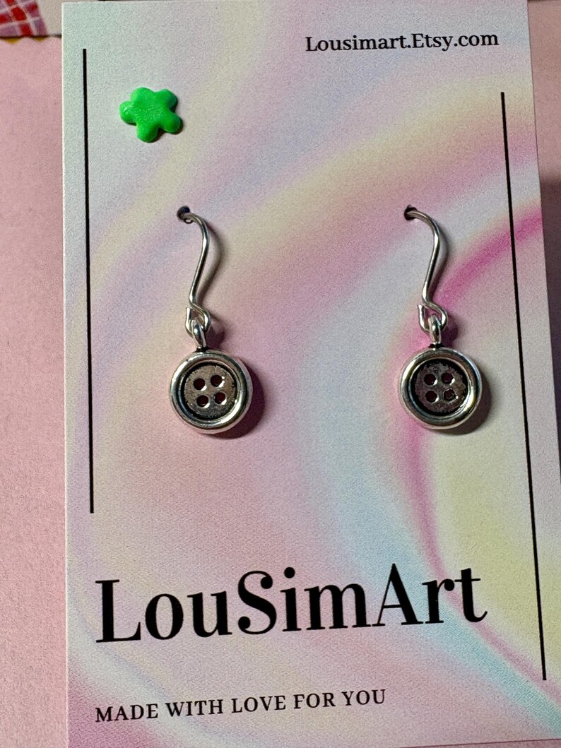 Button Earrings Button Jewellery Silver Plate Button Tiny Button Sewing Earrings Button Charm Button Theme Small Button Sewing Jewellery image 2