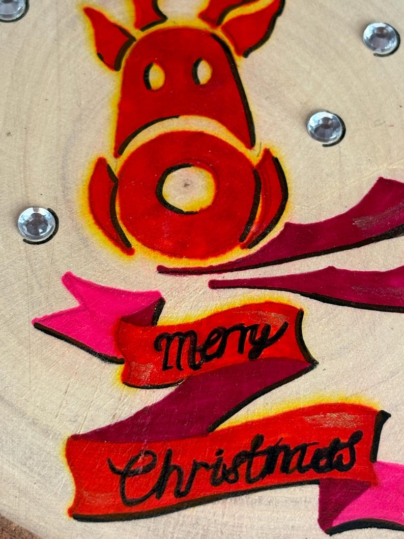 Reindeer ornament Christmas Decor Festive Home Decor Rudolf Painted Log Slice Christmas Wall Hanging Christmas Tree Decor image 12