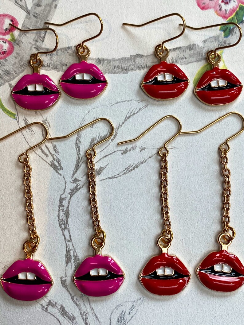 Red Lips Pink Lips White Teeth Mouth Earring Lips Earrings Etsy