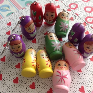 Wooden Russian Doll Russian Doll Earrings Matryoshka Earrings Babushka Earrings Folk Doll Earrings Hand Painted Babushka Doll Earrings